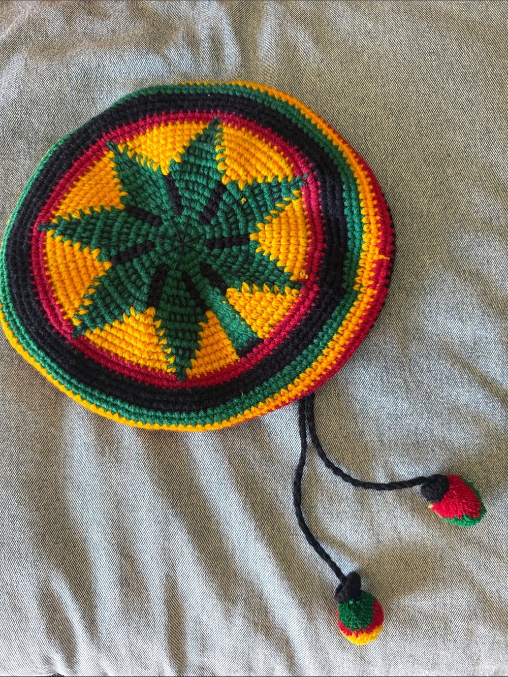 Handmade Crochet Rasta Beanie - Green, Yellow, Red, Black